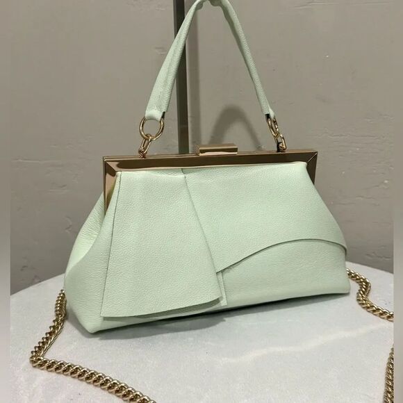 Laurie's Collection Handbags - Genuine Leather Handmade Unique Asymmetrical Ruffles Frame Clutch Bag/Crossbaody